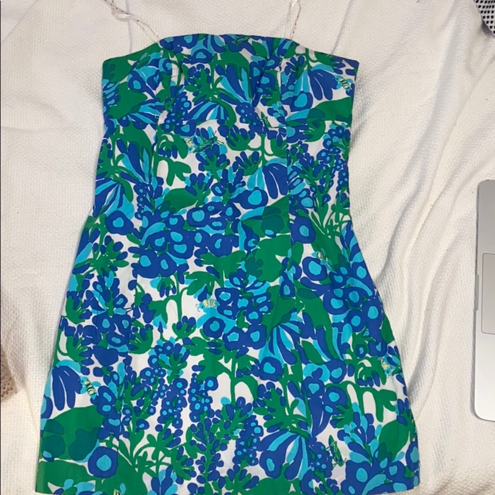 Sz 2 Blue and Green Lily Pulitzer Strapless Dress